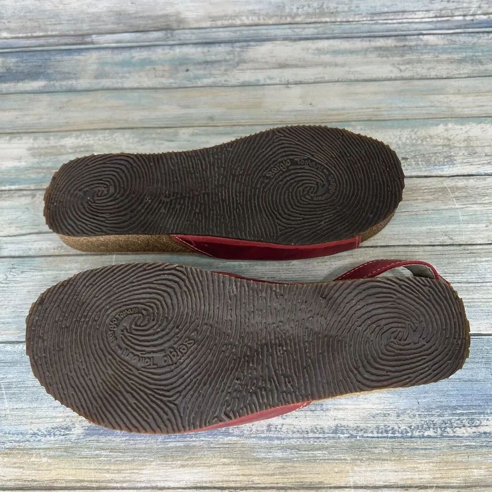Sergio Tomani Sandals Size 40 Red Leather Cork ‎ Womens